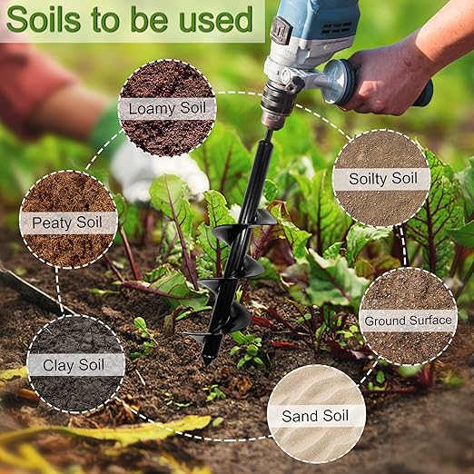 3PCS Auger Drill Bit Set for Planting, Bulb Planting, Garden Auger Spiral Drill Bit for 3/8 inch Hex Drive Drill