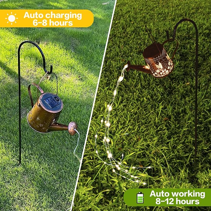 Solar Watering Can Outdoor Lights Garden Decor,Hummingbird Hanging Lantern Waterproof Landscape Lights Outside Decoration for Yard Porch Patio Pathway Gardening Gifts(with 32 inch Shepherd Hook)