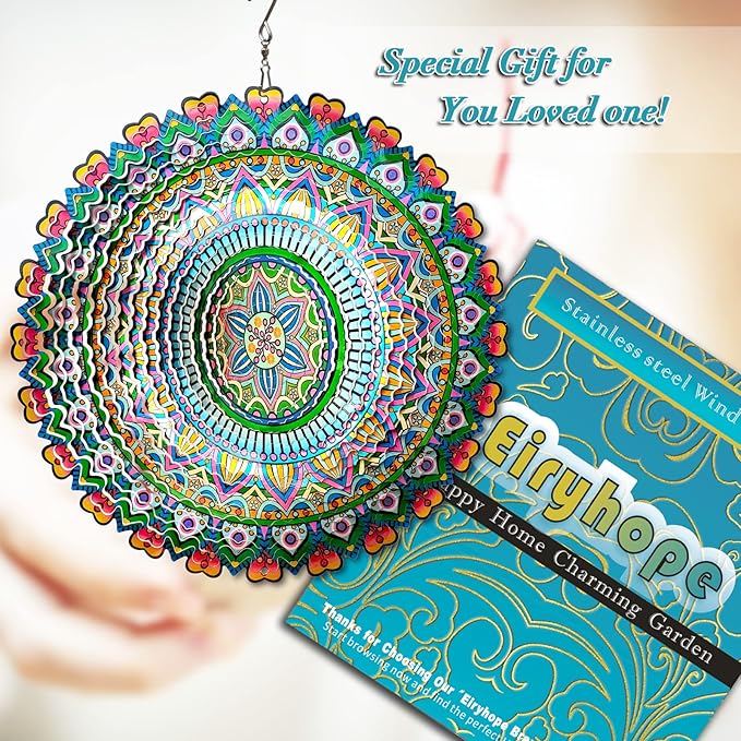 Wind Spinner Rich Love Mandala Wind Spinner Outdoor Hanging Wind Sculptures Kinetic 3D Metal Wind Catcher Yard Art Decoration Garden Decor Gifts for Women/Men/Mother/Father/Daughter/Grandma