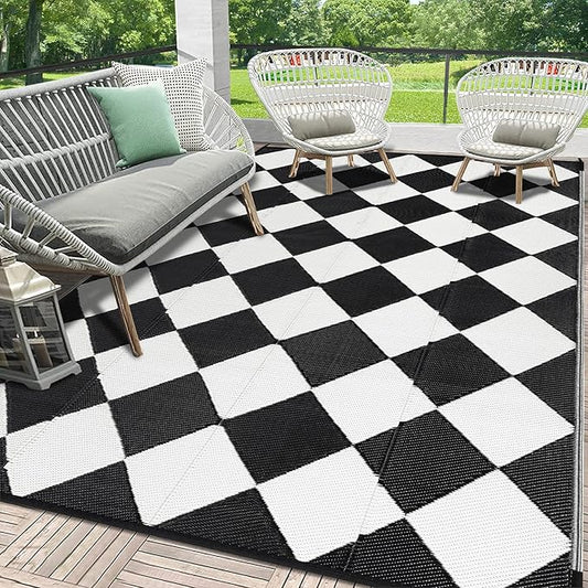 HEBE Outdoor Rug Waterproof 6x9, Reversible Plastic Straw Rug RV Camping Rug, Indoor Outdoor Patio Mat Clearance, Outside Carpet for Porch,Deck,Camper,Balcony,Backyard,Picnic