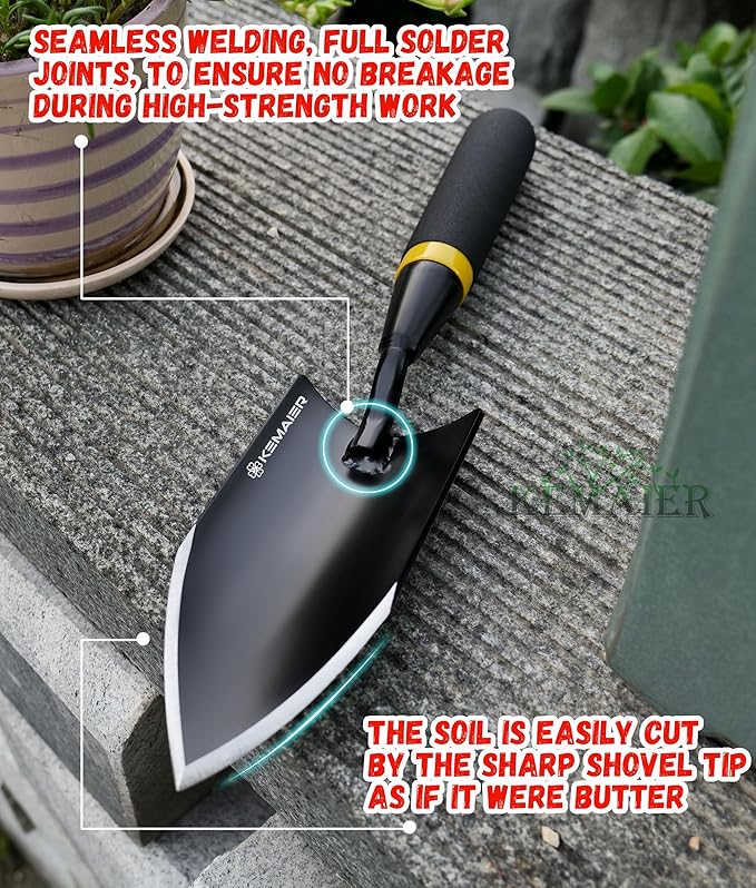 Garden Shovel - Heavy Duty Gardening Hand Trowel, Carbon Steel Garden Trowel with Rubberized Handle, Trowel Garden Tool for Diligent Farmer Soil Planting Digging Transplanting