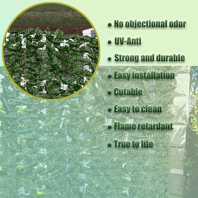 Artificial Ivy Privacy Fence Screen,128" by 60" (53.5 SQFT) UV-Anti Faux Hedge Fence and Fake Ivy Vine Leaf Wall Panels for Indoor&Outdoor Green Backdrop, Garden Greenery Decor