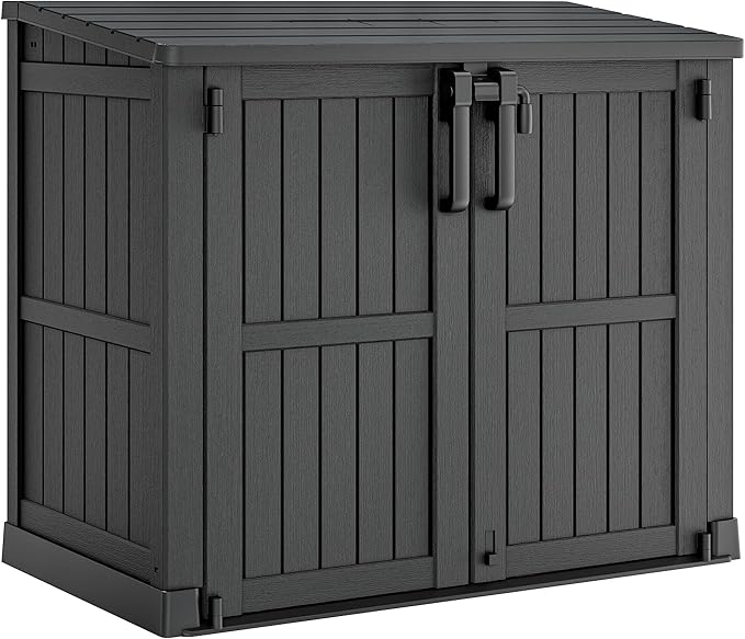 Outdoor Storage Cabinet 36 Cu Ft with Lockable Doors, Portable Horizontal Resin Storage Shed -Easy to Assemble, Waterproof Outdoor Storage Box for Backyards,Patios Black