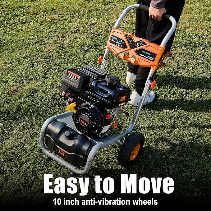 3500 PSI Gas Pressure Washer, 2.3 GPM Heavy-Duty High-Power Cleaner with 209CC 7HP Engine, 25Ft Hose, Axial Aluminum Pump, Soap Tank & 4 Quick-Connect Adjustable Nozzles (Orange)