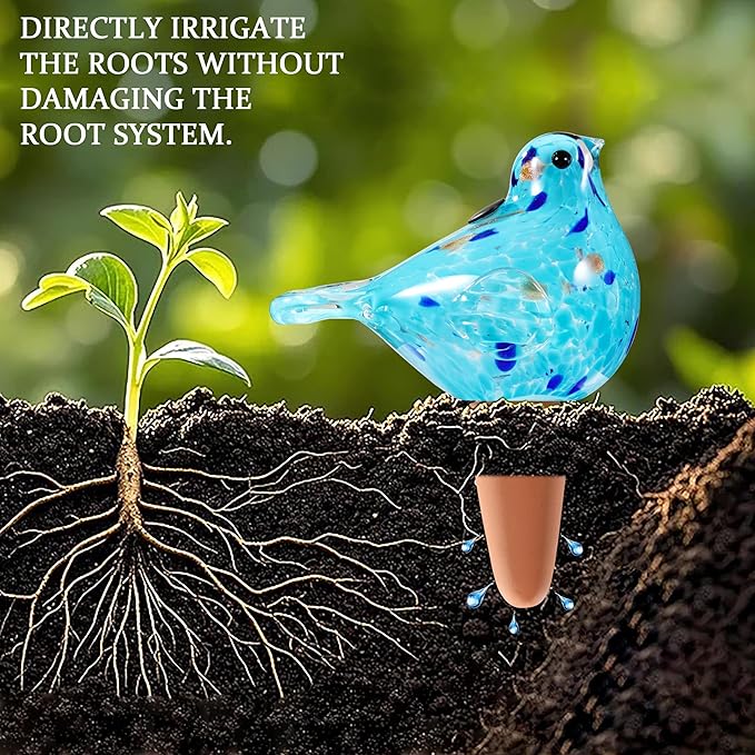 Glass Bird Shaped Plant Watering Ball Glass Automatic Watering Ball Flower Pot Insertion Spike Drip Irrigation Device Watering Ball Irrigation System Plant Enthusiast Gift (Light Blue)