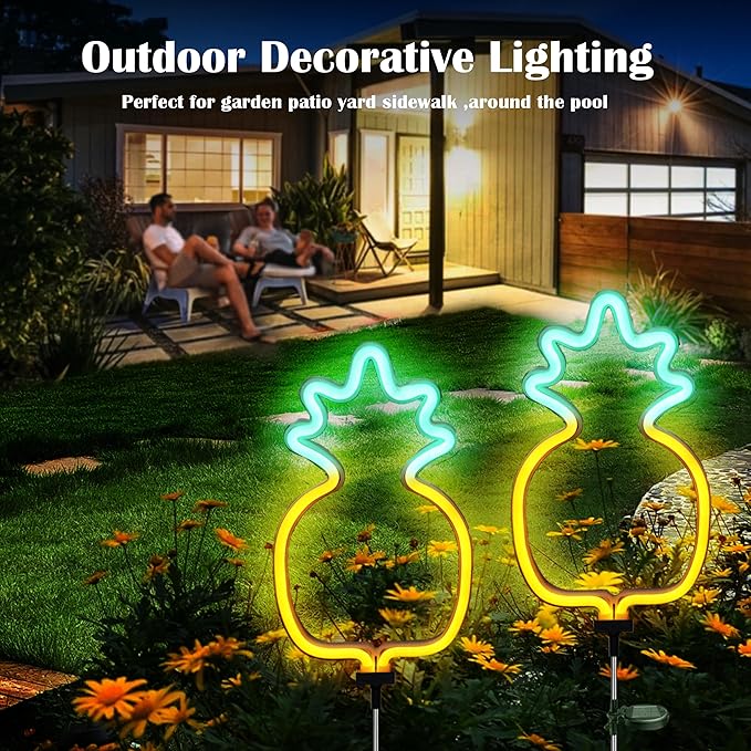 SunKite Pineapple Solar Garden Lights Solar Decorative Stake Lights Outdoor Waterproof Solar Neon Lights for Garden,Yard, Lawn, Pathway, Patio,Backyard Decor(2 Pack)