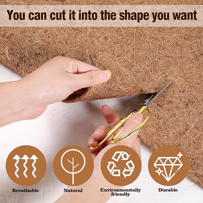 Sawysine 2 Rolls 16 x 118 Inch Coir Liner Roll Coconut Fiber Mat Natural Coconut Coir Liner Sheets Plant Potting Mat for Garden Decor Planters Flower Window Box Basket Animal Pet Pad Reptile Carpet