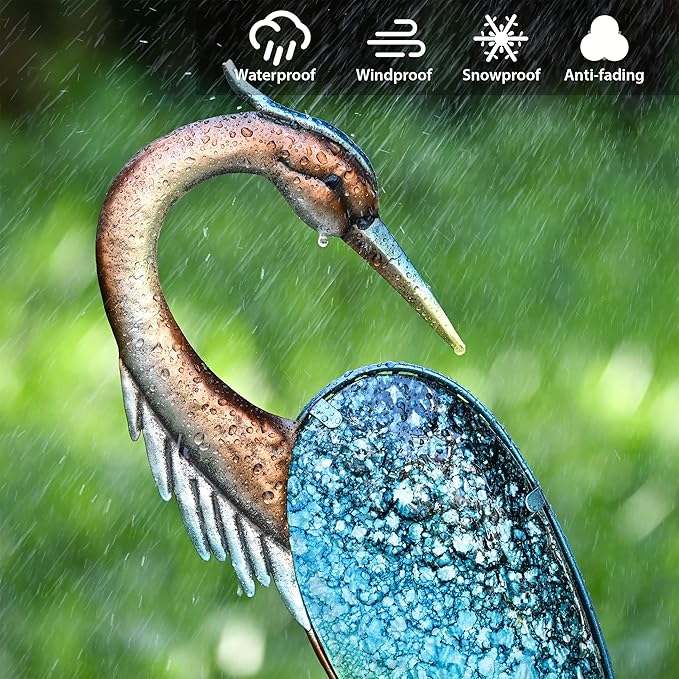 TERESA'S Collections Blue Heron Outdoor Solar Lights for Garde Decor, Metal Yard Decorations Outdoor Decorative Garden Stake for Outside, Yard Art Pathway Lights for Patio Decor 43",Gifts for Mom