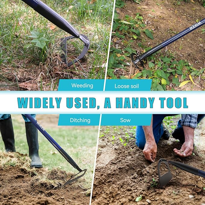 WIKER Hoe Garden Tool,Garden Hoe for Weeding,Weed Puller Tool with Fiberglass Handle,57inches,Blue