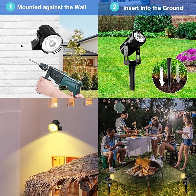 T-SUNUS Halloween Solar Landscape Spotlights, Garden Spot Light IP65 Waterproof 9.8ft Cable, 2000mAh Separated Panel, Auto On/Off for Christmas Tree Flag Driveway Pathway Pool Area Warm White 3000K