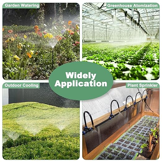 65.6Ft 360° Adjustable Drip Irrigation System Kit, Automatic Garden Watering System with 20 Copper Nozzles, Atomizing Misting Watering System with 360° Bending Dropper for Plant Lawn Patio