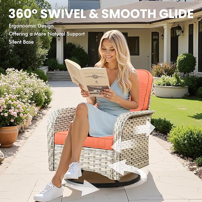 Outdoor Sectional Patio Furniture Set with Fire Pit Table and Swivel Rocking Chairs,11 Pieces Wicker Conversation Sets L Shaped Couch Out Door Sofa Outside Furniture for Garden Deck Yard,Red