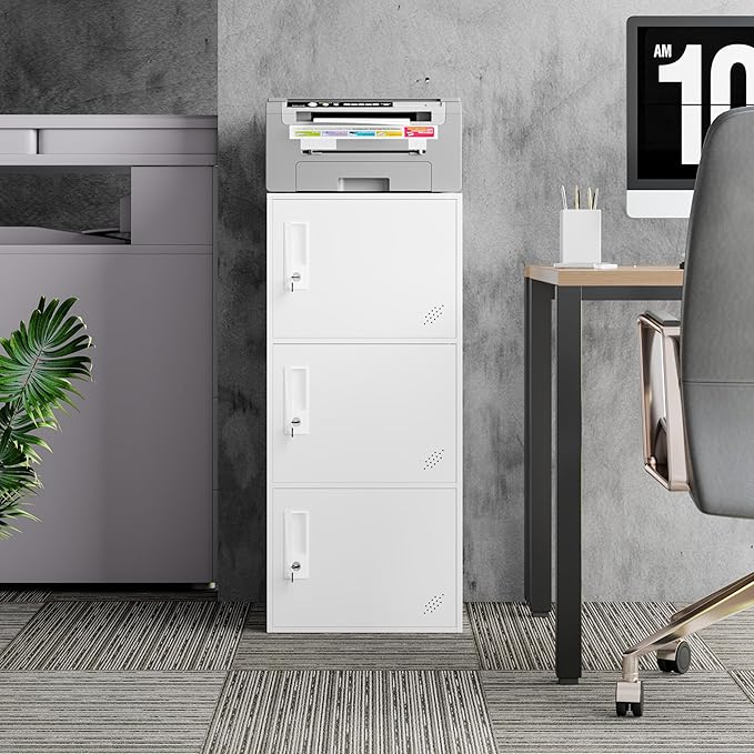 9 Door Metal Storage Locker Cabinet for Office, Home, Gym, School, Steel Cabinet to Storage File, Toys, Shoes and Sports Equipment, Locker Organizer for Gym Office Bedroom (3 Door, White)