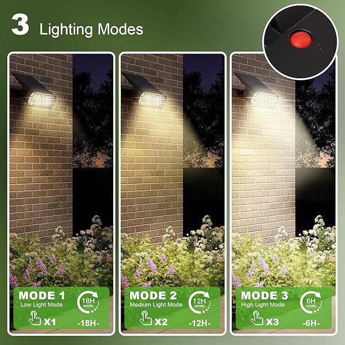 Solar Spot Lights Outdoor, 3 Lighting Modes Solar Outdoor Lights for Garden Yard Outside Landscape, 4 Pack Warm