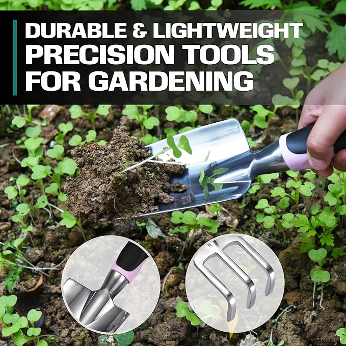 2WAYZ - Garden Tool Set - Heavy Duty 3-Piece Gardening Kit - Aluminum Alloy Spade Shovel, Transplant Hand Trowel, and Cultivator Rake - Ergonomic Non-Slip Rubber Grip - Ideal Garden Tools Gift
