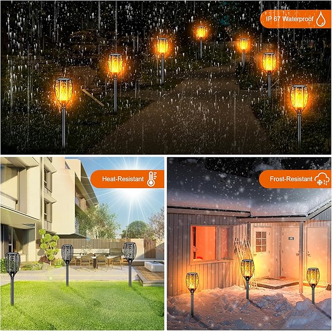 Solar Lights Outdoor Waterproof 96 LED, Upgraded 43" Outdoor Lights, Solar Torch Light with Flickering Flame, Led Lights for Garden Decor, Patio, Yard, Pathway, 2Pack