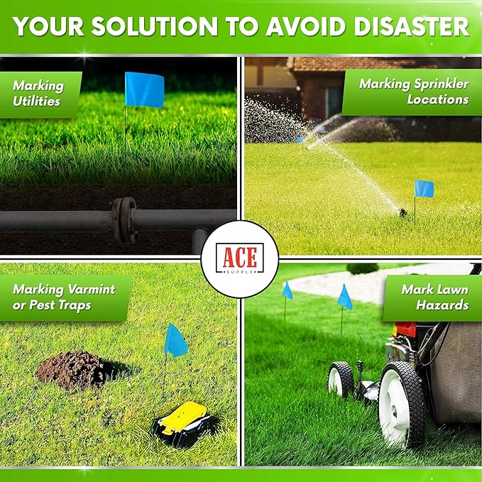 Blue Marking Flags 1000 Pack - 4x5x15 Inch Blue Flags for Yard - Markers For Lawn, Irrigation, Landscaping, Survey & Sprinkler Head Marking