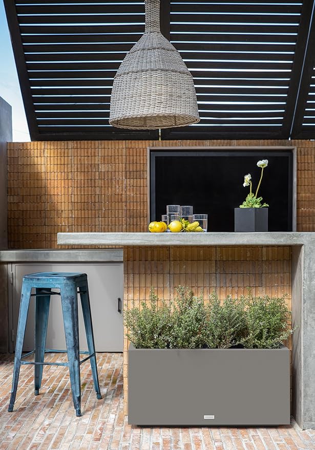 Veradek Block Series Long Box Planter - Large Rectangular Planter for Indoor or Outdoor Patio/Porch | Durable All-Weather Use with Drainage Holes | Modern Décor for Tall Plants, Flowers or Shrubs