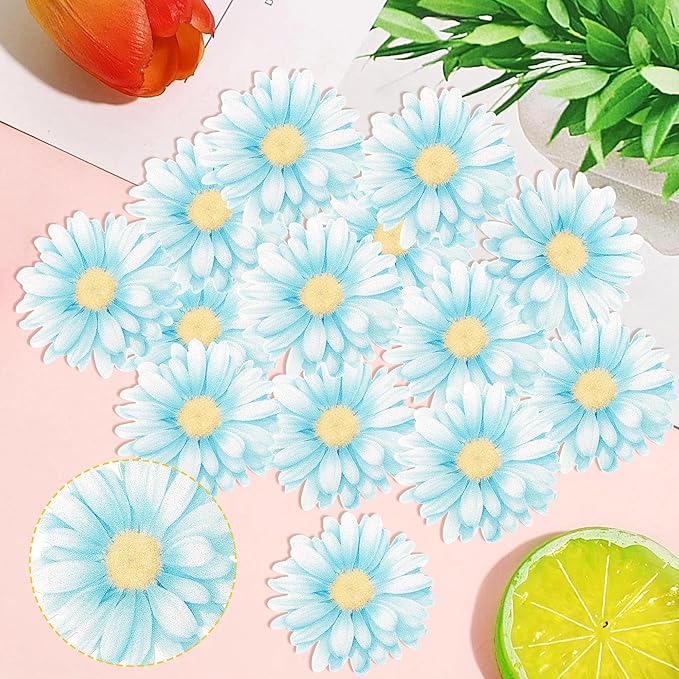 60 PCS Edible Daisy Cupcake Toppers Wafer Paper Daisy Cupcake Picks Edible Daisies Wildflower Birthday Party Decorations for Baby Shower Wedding Birthday Party Cake Food Decorations Supplies Blue