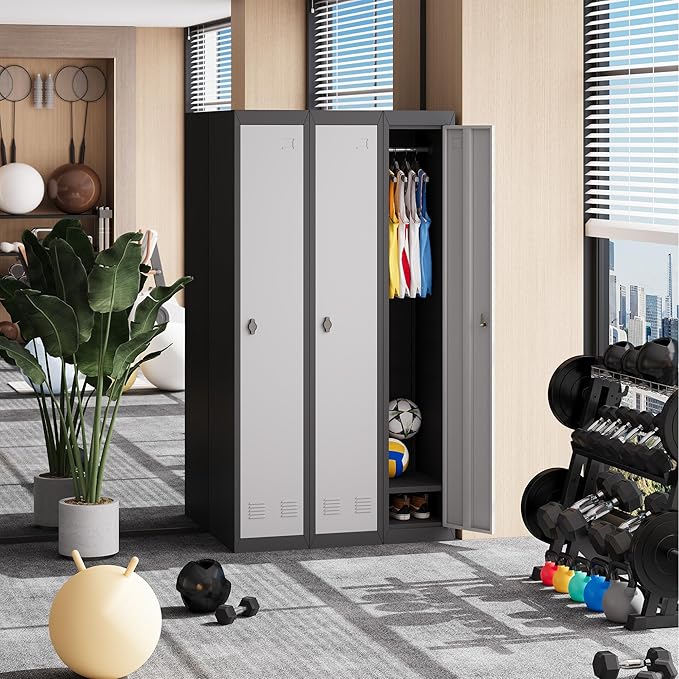 1 Door Tall Single Metal Locker, Metal Lockers for Employees with Keys, 72” Black Employee Storage Cabinet with Doors, Steel Storage Cabinets Lockable for School, Gym, Home, Office, Mudroom, Black