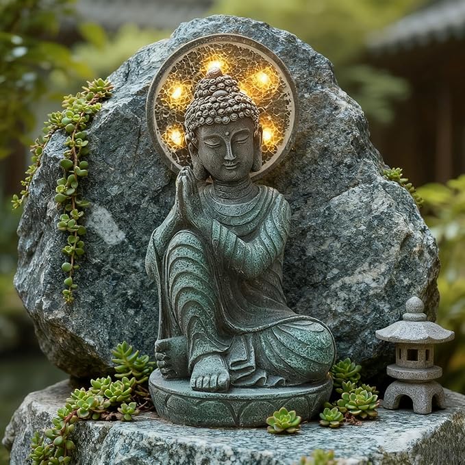 Solar Buddha Statue Outdoor Buddha Statues for Garden, 11.6in,for Home Budha,Zen Garden Decor Outdoor Zen Light,Gardening Gifts,Yard Decor,Yard Art