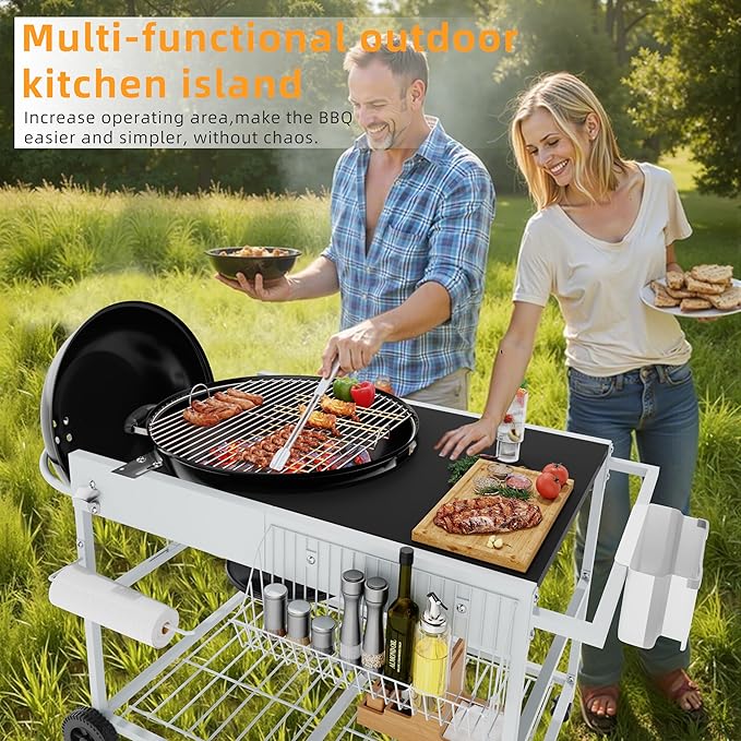 Vongrasig Grill Table for Weber Kettle 18" & 22", Outdoor BBQ Grill Cart for Weber Original Kettle,Jumbo Joe,Master-Touch Charcoal Grill, Outdoor Kitchen Island with Storage