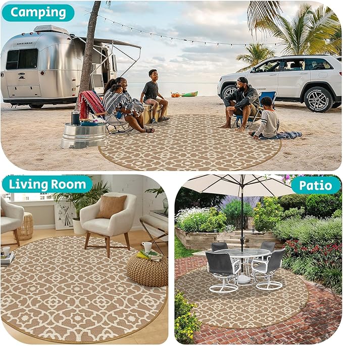 HEBE Outdoor Rug Waterproof 8ft, Plastic Straw Rug Camping Rug, Reversible Outdoor Patio Rugs RV Mat Clearance, Indoor Outside Floor Carpet for Porch,Deck,Camper,Balcony,Backyard