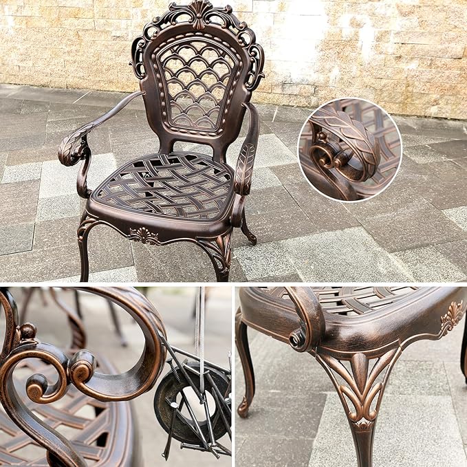 Outdoor Dining Chair Cast Aluminum Patio Chairs Set of 2 All-Weather Patio Dining Chair with Adjustable Feet for Backyard Garden (Die-Casting B Chair)