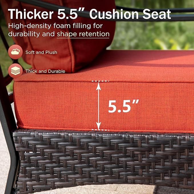 Patio Furniture Set with 32" Fire Pit Table, Patio Conversation Sets 4 Swivel Chairs with Thick Cushion and 50000 BTU Fire Pit Table (5 Pieces,Red