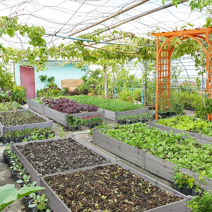 Yaheetech 8×4ft Wooden Horticulture Raised Garden Bed Divisible Elevated Planting Planter Box for Flowers/Vegetables/Herbs in Backyard/Patio Outdoor, 93 x 48 x 10in, Gray