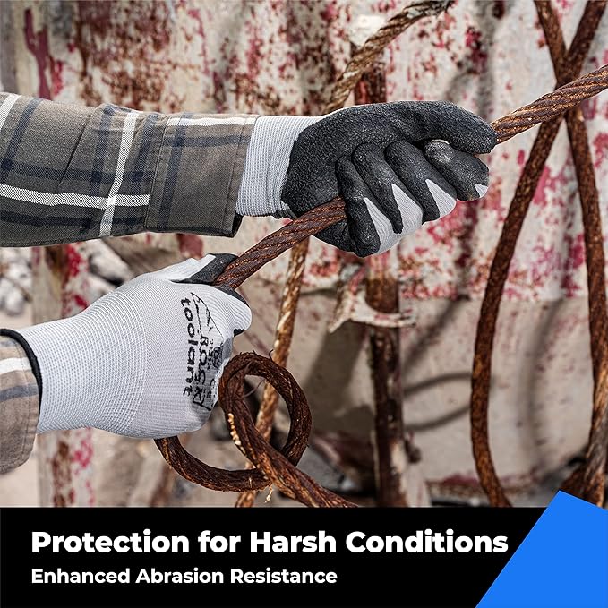 toolant Crinkle Latex Work Gloves Bulk, Rubber Coated Safety Work Gloves for Men and Women, 120 Pairs for Construction, Gardening, Warehouse (Gray, Large)