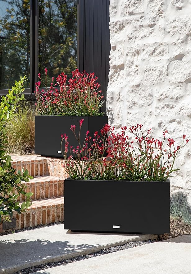 Veradek Block Series Long Box Planter - Large Rectangular Planter for Indoor or Outdoor Patio/Porch | Durable All-Weather Use with Drainage Holes | Modern Décor for Tall Plants, Flowers or Shrubs