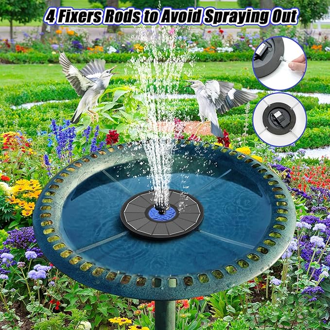 SZMP Solar Fountain Upgrade, 3.5W Solar Powered Bird Bath Fountains with Flower, Outdoor Water Feature Solar Pump with 7-in-1 Nozzles, 4 Fixed Pipes for Humingbirds, Garden, Pool, Pond, and Fish Tank
