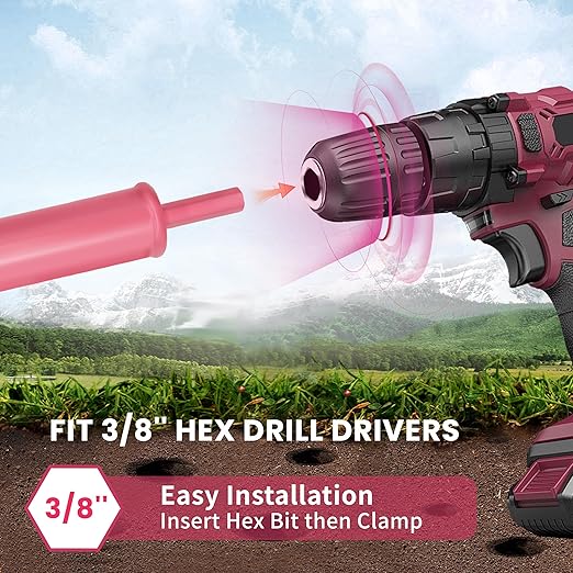 TCBWFY 3.5" x16 Inch Pink Garden Auger Drill Bit for Planting- Perfect for Planting Bulbs, Flowers, and Small Trees