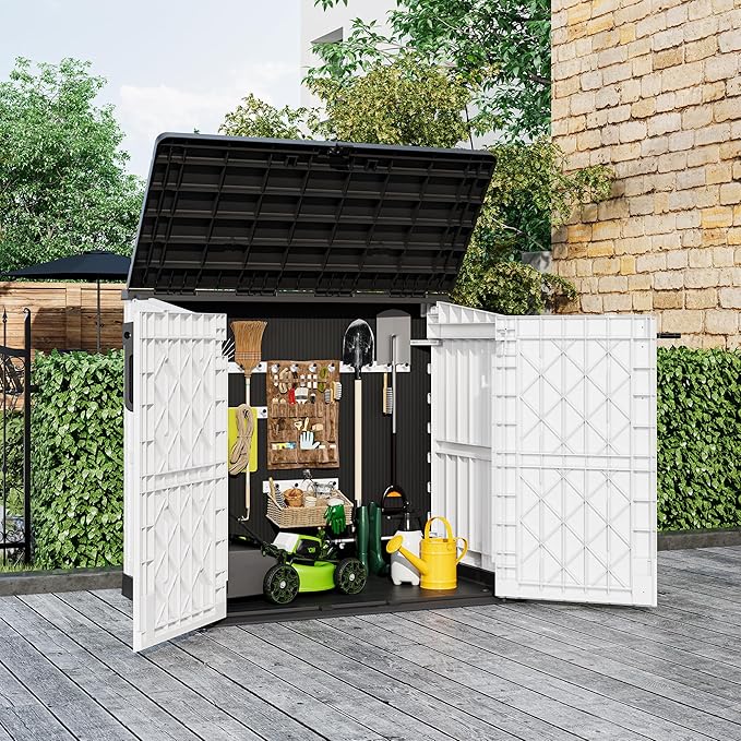 Outdoor Storage Cabinet 36 Cu Ft with Lockable Doors, Portable Horizontal Resin Storage Shed -Easy to Assemble, Waterproof Outdoor Storage Box for Backyards,Patios