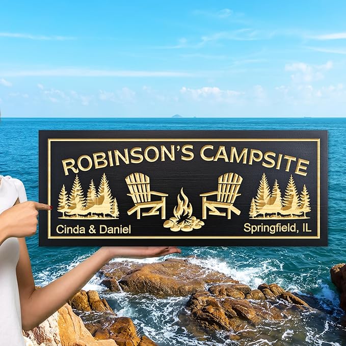 Personalized Wooden Rustic Sign for Campsite - Personalized Family Camping Sign, Outdoor Name Decor, Custom Cabin or RV Family Plaque