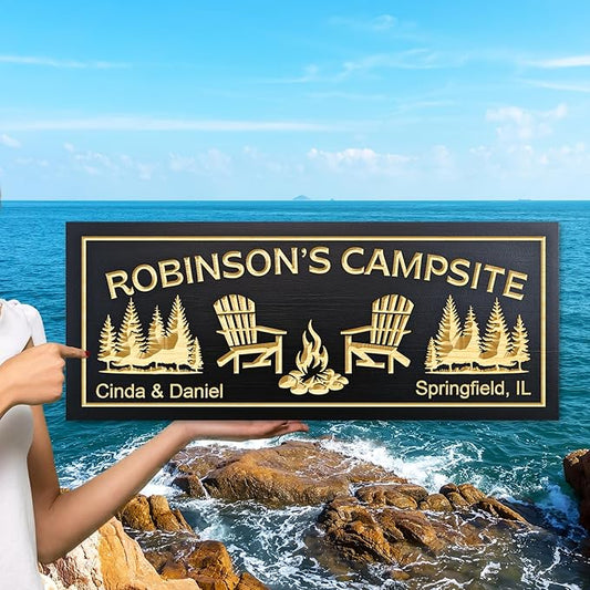 Personalized Wooden Rustic Sign for Campsite - Personalized Family Camping Sign, Outdoor Name Decor, Custom Cabin or RV Family Plaque