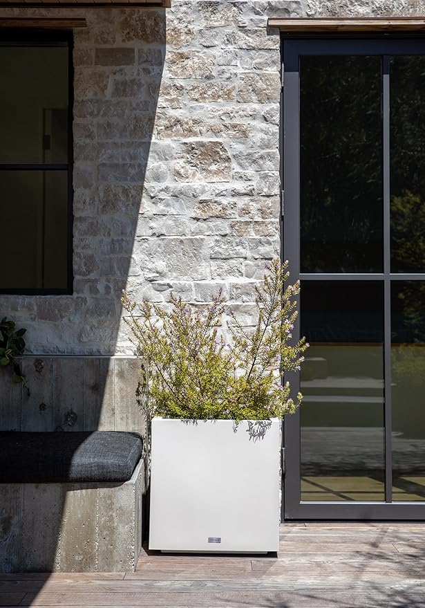 Veradek Block Series Cube Plastic Planter - Large Square Planter for Indoor or Outdoor Patio/Garden | Durable All-Weather Use with Drainage Holes | Modern Décor for Tall Plants, Trees, Flowers