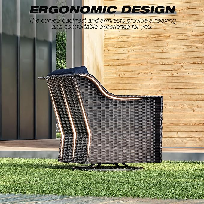 Joyside Wicker Patio Furniture Sets, 4 Pieces Upgraded Large Size Outdoor Furniture with Swivel Rocking Patio Chairs and Outdoor Ottoman, Thick Cushions, Wide Armrest