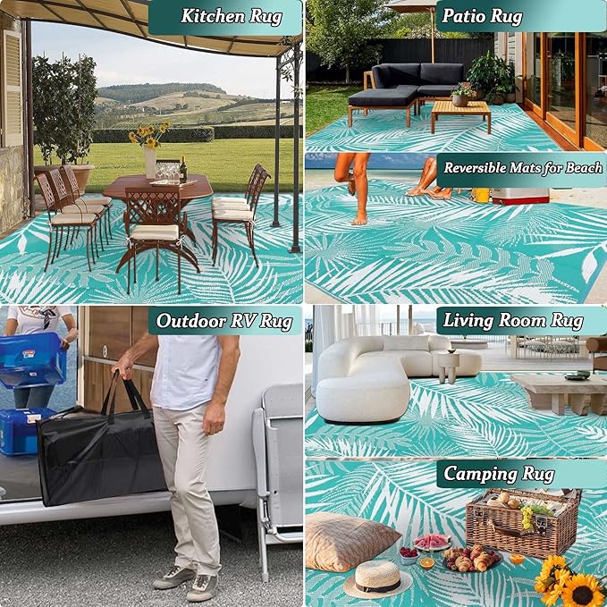 HiiARug Outdoor Rugs 9x12 for Patios Clearance Large Outdoor Rug, Outdoor Plastic Straw Rug RV Camping Rug Large Outdoor Mat for RV, Patio, Backyard, Deck, Picnic, Beach, Trailer, Camping