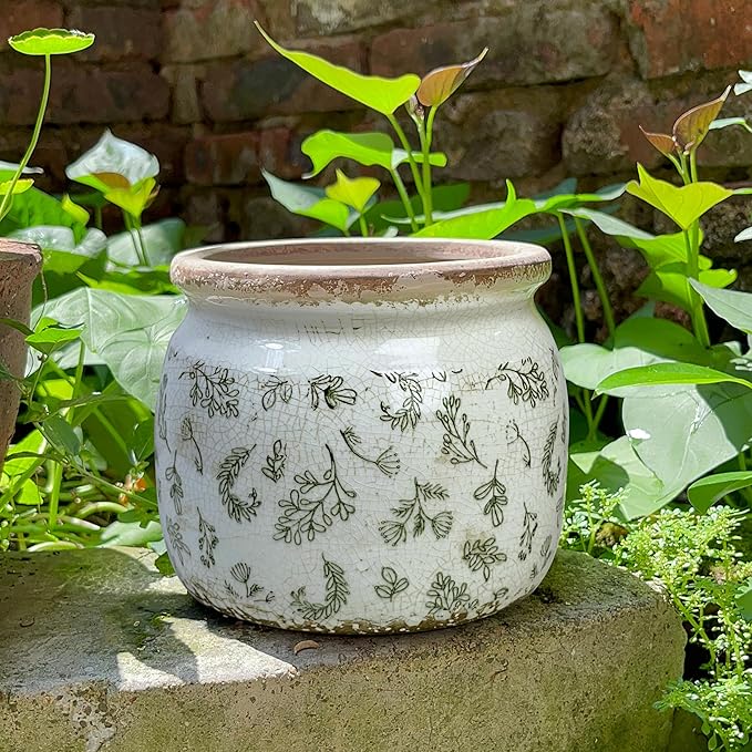Vintage Ceramic Ice Crack Flower Pot with Drainage Holes, Country Rustic Planters for Indoor and Outdoor,Tuscan Decor,Home,Living Room, Garden Decor, Gardening Gift (Retro)
