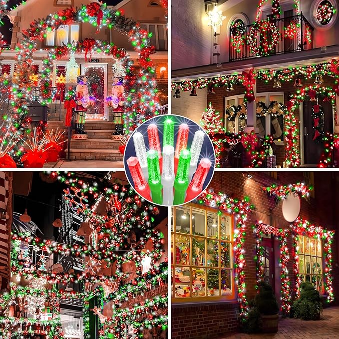 Heceltt 1600 LED 630 FT String Lights Outdoor, 8 Modes Christmas Lights Plug in, IP44 Waterproof Led String Lights with Timer and Memory for Home Party Tree Decorations (Red Green and White)