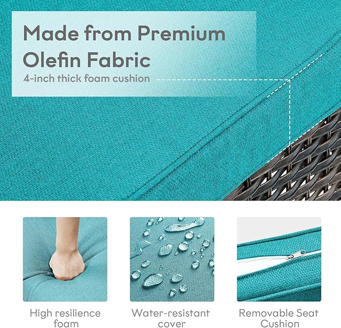 Outdoor Swivel Rcoker Wicker Chairs - Swivel Patio Chairs Set of 2 Patio Furniture Sets with Covered Cushion for Porch Deck Balcony Backyard, Turquoise Cushion