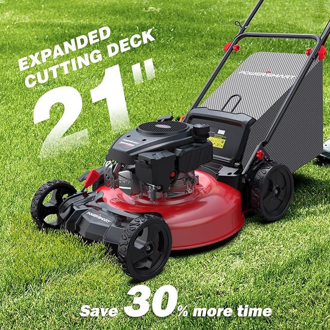 PowerSmart Lawn Mower Gas Powered, 21-Inch 144cc Engine 3-in-1 Walk-Behind Push Lawn Mower, Oil Included
