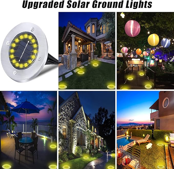 Solar Ground Lights-Waterproof Solar Lights Outdoor Garden- Solar Disk Lights-Upgraded 16LED Bright in-Ground Lights-Landscape Lights for Pathway, Yard, Lawn, Patio, Walkway (12 Pack Warm Light)