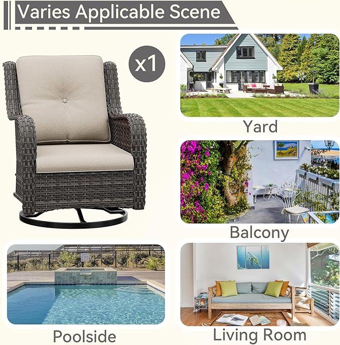 Outdoor Swivel Rocker Patio Chair - Outdoor Wicker Patio Glider Chair with Olefin Fabric Cushions Suitable for Backyard Deck and Porch, Beige