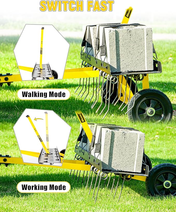 40 Inch Tow Behind Dethatcher, Pull Behind Lawn Dethatcher with 20 Spring Steel Tines, Grass Dethatcher, Removes Thatch, Riding Lawn Tractor for Large Lawns, Yard and Garden Care