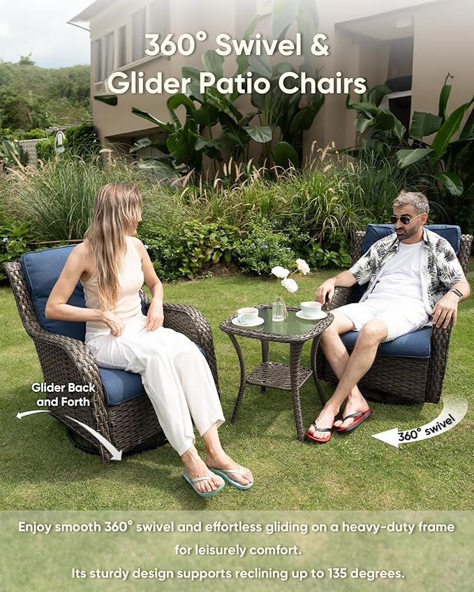 HUMMUH High Back Outdoor Swivel Rocker Patio Chairs Set of 2, with 5-Inch Thick Cushions and Side Table,All-Weather Patio Furniture for Porch,Poolside, Deck, and Yard