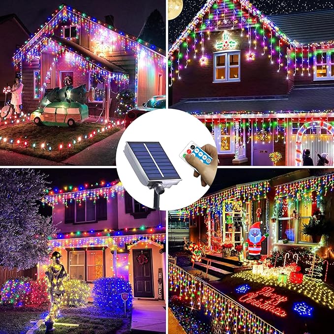 Upgraded Solar Christmas Lights,304 LED Outdoor Christmas Decorations 8 Modes Waterproof Solar Powered String Lights for Patio Yard Garden Wedding Party House Xmas Tree Roof Decorations(Multicolored)
