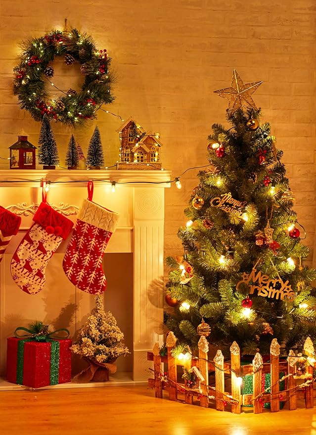 Vintage C9 LED Christmas Lights, 100 Feet C9 String Lights with 100 LED C9 Plastic Bulbs, Waterproof Connectable Lights for Christmas Tree Roofline Garden Patio Backyard Cafe Decor, Warm White